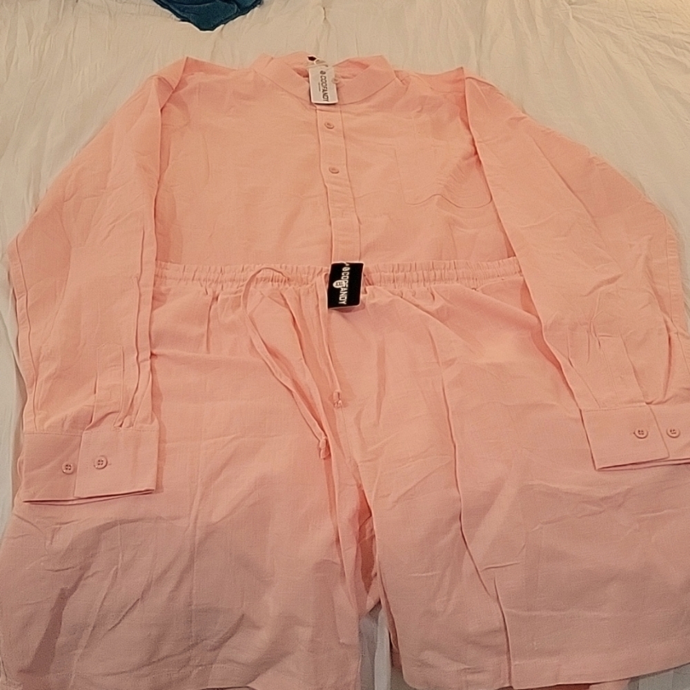 MEN'S LIGHT CORAL LINEN SHORTS/SHIRT